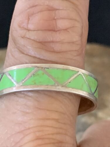 Navajo Men's Band Ring | Sterling Silver Green Gaspeite Inlay | Sz 12 | Authentic Native American Handmade | 12462