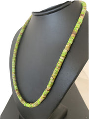 Navajo Green Gaspeite Heishi Necklace | 7mm | Sterling Silver | Authentic Native American Handmade | 20" | 01762