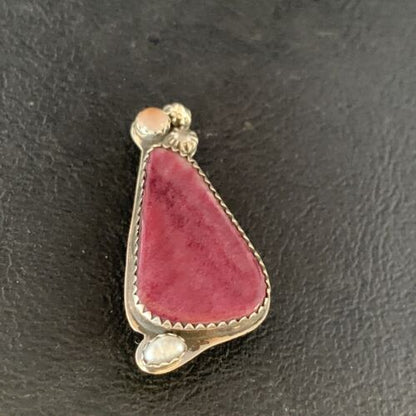 Navajo Handmade Pin | Sterling Silver | Purple Spiny Oyster & Mother of Pearl | Authentic Native American Jewelry | 13699