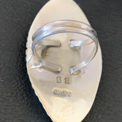Navajo White Buffalo Turquoise Inlay Ring | Sterling Silver | Sz 7 | Authentic Native American Handmade | 12176