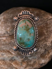 Native American Green Turquoise Ring | Navajo Sterling Silver | Sz 8 | 4139
