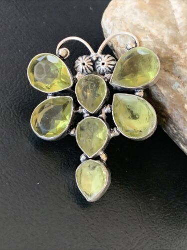 Navajo Dragonfly Pendant | Faceted Green Peridot Cluster | Authentic Native American Sterling Silver | Multi-Stone | 2.25" | 12741 - Masha USA