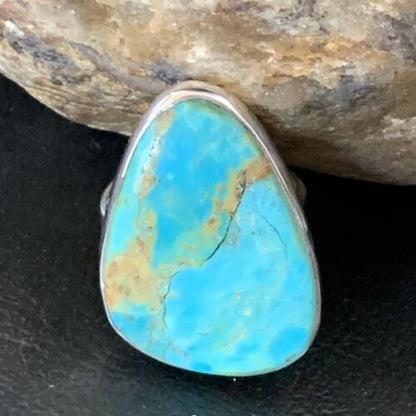 Navajo Blue Kingman Turquoise Ring | Sterling Silver | Sz 8 | Authentic Native American Handmade | 12796