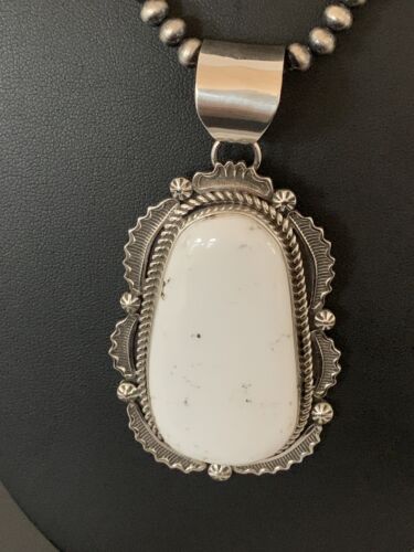 Sterling Silver Navajo White Buffalo Turquoise Pendant | Men's Necklace  | 00340 | Native American Handmade