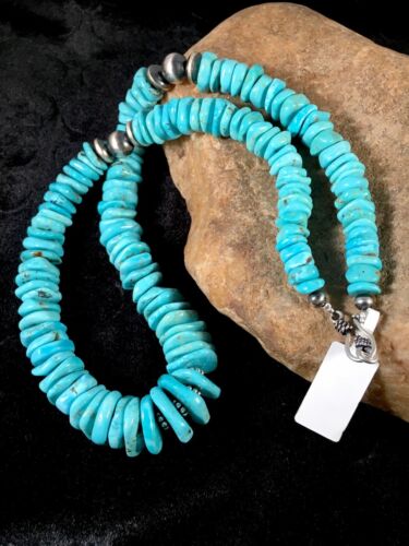Navajo Blue Turquoise Graduated Necklace | Sterling Silver | Authentic Native American | 21" | 8692