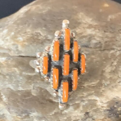 Navajo Orange Spiny Oyster Cluster Ring | Authentic Native American Sterling Silver | Multi-Stone | Sz 8.5 | 11924