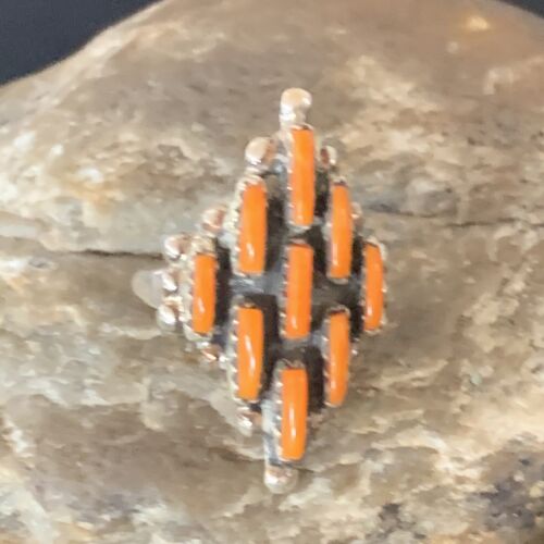 Native Navajo Sterling Silver Orange Spiny Oyster Cluster Ring Sz 8.5 11924