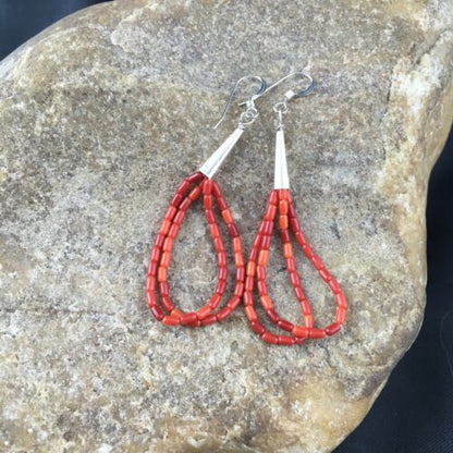 Handmade Liquid Silver Heishi Dangle Earrings | Apple Sponge Coral Tube | Sterling Silver | 2" | 1095 - Masha USA
