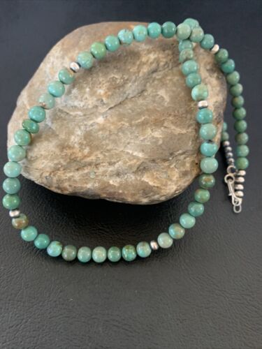 Navajo Royston Green Turquoise Necklace | Sterling Silver | Authentic Native American Handmade | 18" | 02213