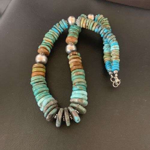 Navajo Blue Green Turquoise Necklace | Sterling Silver | Authentic Native American | 20" | 11928