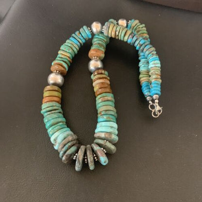 Navajo Blue Green Turquoise Necklace | Sterling Silver | Authentic Native American | 20" | 11928