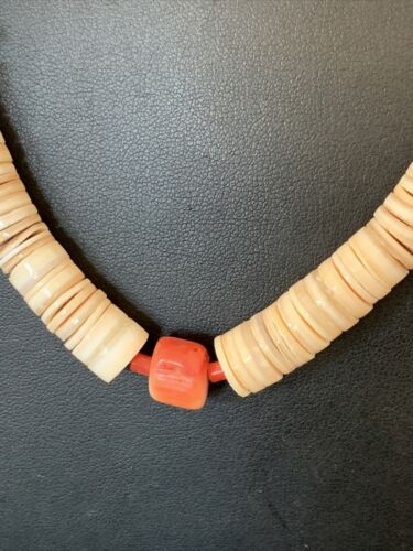 Southwestern Santo Domingo Shell Bead Pendant & Pearls Necklace | Authentic Native American | 20" | 12522 - Masha USA
