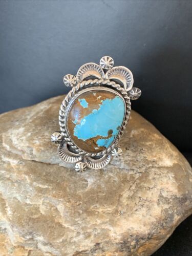 Southwestern Navajo Sterling Silver Blue Turquoise #8 Ring | Sz 7.5 | 1687