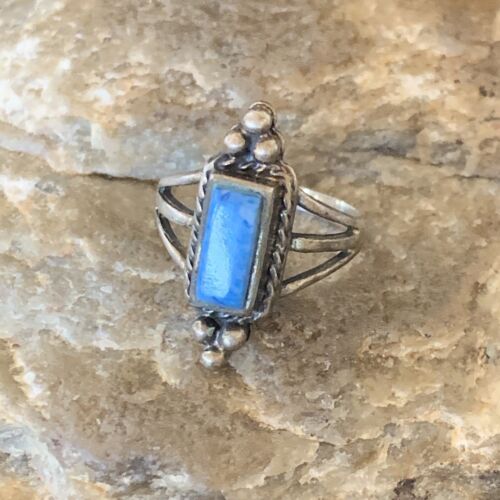Women's Adjustable Navajo Denim Lapis Ring | Sterling Silver | Sz 5 | Authentic Native American Handmade | 12452