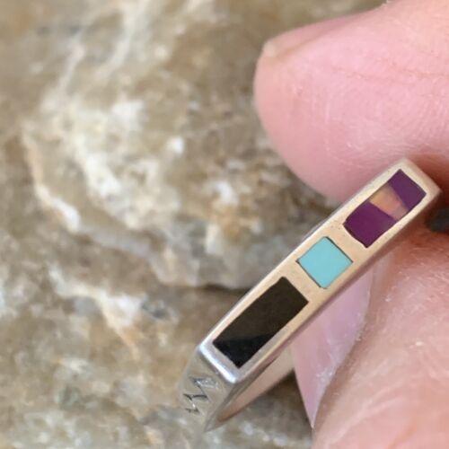 Navajo Blue Lapis Turquoise Purple Spiny Oyster Inlay Ring | Sz 7 | Authentic Native American Handmade | 11141