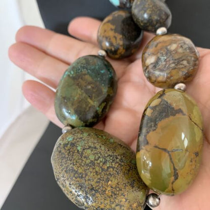 Navajo Graduated Sterling Silver Green Chunky Turquoise Necklace | Authentic Native American | 22" | 1855