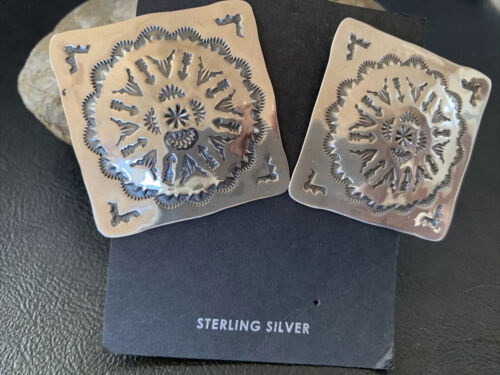 Southwestern Women's Navajo Stamped Earrings | Sterling Silver | Authentic Native American Handmade | 1677