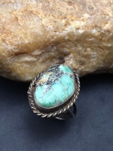 Navajo Blue Turquoise Old Pawn Ring | Sterling Silver | Sz 4.25 | Authentic Native American Handmade | 4408 - Masha USA