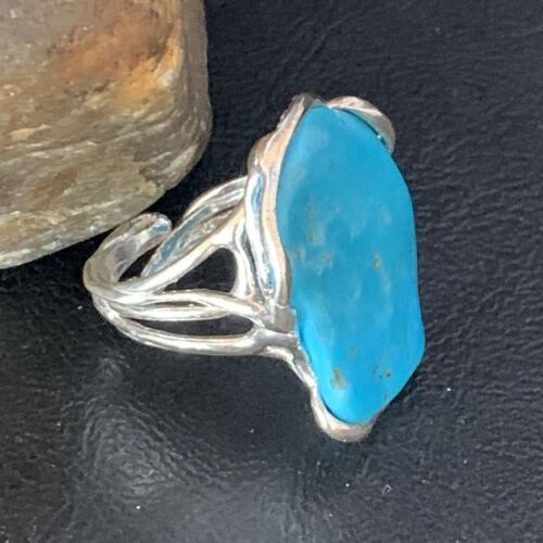 Navajo Blue Kingman Turquoise Ring | Sterling Silver Adjustable Wire | Sz 8 | 13539
