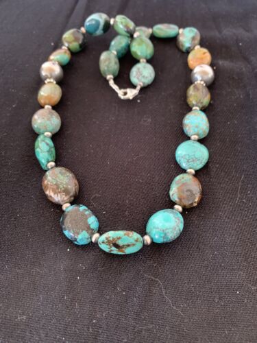 Authentic Native American Navajo Sterling Silver Spiderweb Turquoise Graduated Nugget Necklace | 20" | 229