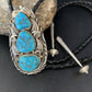 Ultra Rare Navajo Men's Bolo Tie | Blue Kingman Turquoise | Sterling Silver | Native American Handmade | 13668