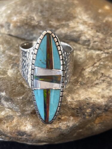Navajo Multi-Color Opal & Turquoise Inlay Ring | Sterling Silver | Sz 7 | Authentic Native American Handmade | 1580
