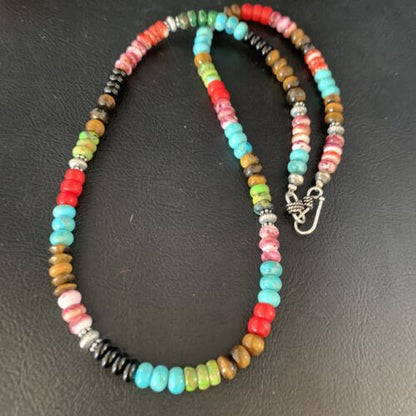 Multi-Color Turquoise Necklace | Sterling Silver | 20" | Authentic Native American Handmade | 13557