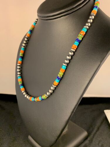 Native American Sterling Silver Multi-Stone Turquoise Lapis Necklace Bracelet Set | Navajo Handmade | 12345 - Masha USA
