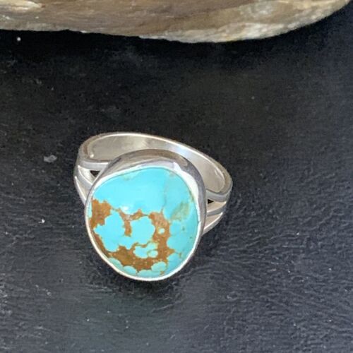 Native American Blue #8 Turquoise Navajo Ring | Sterling Silver | Sz 8.5 | 14018