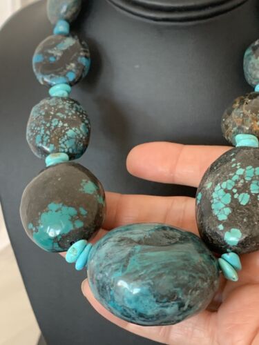 Navajo Graduated Sterling Silver Natural Blue Nugget Turquoise Necklace | Authentic Native American | 19" | 625