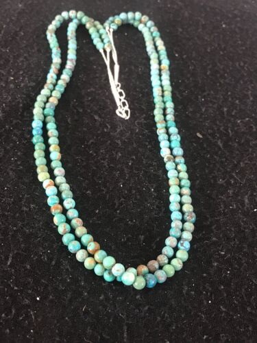 Navajo Turquoise Bead Necklace | 2 Strand | Sterling Silver | 19" | Authentic Native American Handmade | 8562