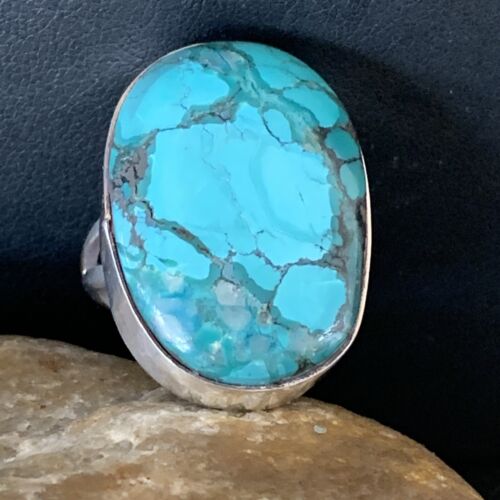 Men's Navajo Blue Spiderweb Turquoise Ring | Sterling Silver | Sz 10.5 | Authentic Native American Handmade | 1832