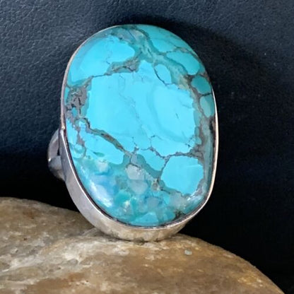 Men's Navajo Blue Spiderweb Turquoise Ring | Sterling Silver | Sz 10.5 | Authentic Native American Handmade | 1832