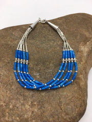Denim Stabilized Lapis Heishi Bracelet | Sterling Liquid Silver | 5-Strand | 7" | 2935