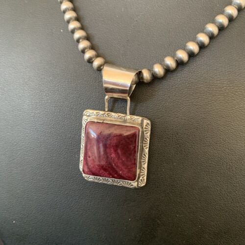 Navajo Pear Purple Spiny Oyster Pendant Necklace | Sterling Silver | Authentic Native American Handmade | 10951