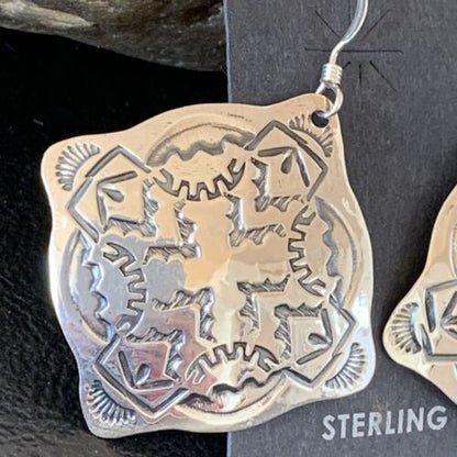Southwestern Women's Navajo Stamped Earrings | Sterling Silver | Authentic Native American Handmade | 1661