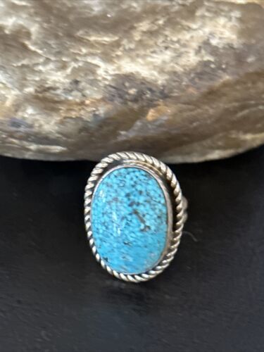 Navajo Blue Spiderweb Turquoise Ring | Sterling Silver | Sz 8 | Authentic Native American Handmade | 14697