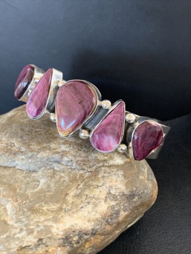 Navajo Purple Spiny Oyster Row Cuff Bracelet | Sterling Silver | Authentic Native American Handmade | 1406