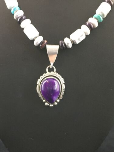 Men's Navajo Purple Sugilite Turquoise Bead Necklace | Sterling Silver | 22" | Authentic Native American Handmade | 10031