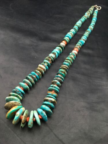 Navajo Turquoise & Spiny Oyster Graduated Necklace | Sterling Silver | Authentic Native American | 29" | 4362