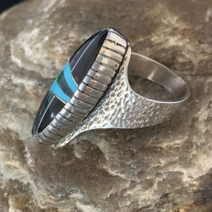 Men's Navajo Multi-Color Opal Turquoise Inlay Ring | Sterling Silver | Sz 7.5 | 13571