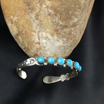 Navajo Blue Kingman Turquoise Cuff Bracelet | Sterling Silver | Authentic Native American Handmade | 10187 - Masha USA