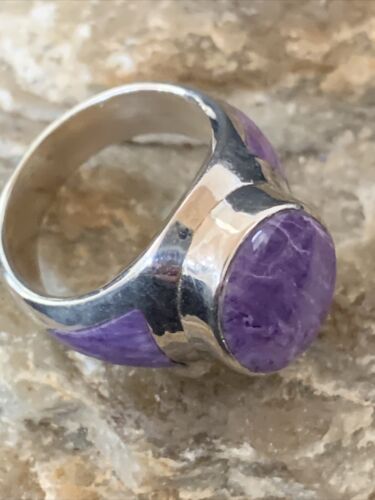 Navajo Purple Charoite Inlay Ring | Sterling Silver | Sz 8.5 | Authentic Native American Handmade | 1452