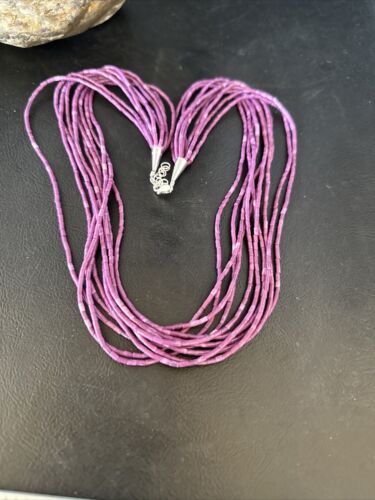 Navajo Stabilized Sugilite Heishi Necklace | 10 Strand | Sterling Silver Tube | 20" | 14818