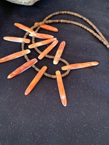 Navajo Orange Spiny Oyster Bone Stick Bead Necklace | Sterling Silver | 22" | Authentic Native American Handmade | 00680