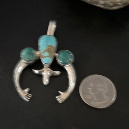 Navajo Sterling Silver Blue #8 Turquoise Naja Pendant | Authentic Native American Handmade | 14674