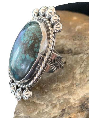 Navajo Blue Spiderweb Turquoise Ring | Sterling Silver | Sz 7 | Authentic Native American Handmade | 01642