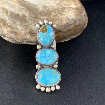 Navajo Blue Kingman Turquoise Multi-Stone Ring | Authentic Native American Sterling Silver | Sz 5.5 | 14063