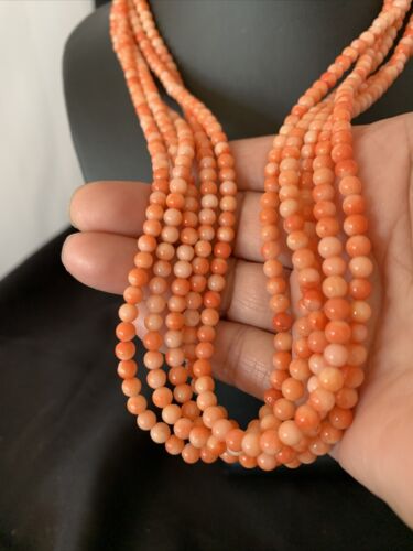 Southwestern Navajo Pink Coral Bead Necklace | 5 Strand | Sterling Silver | 22" | 12509 - Masha USA
