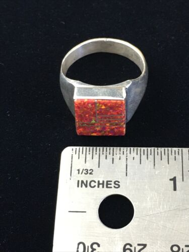 Native American Navajo Red Opal Inlay Ring | Sterling Silver | Sz 9.75 | 10106